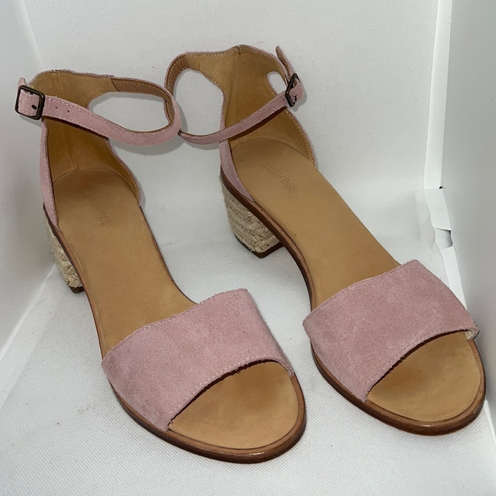 Soludos Capri block heel espadrilles ankle strap blush pink suede sandals Sz 10